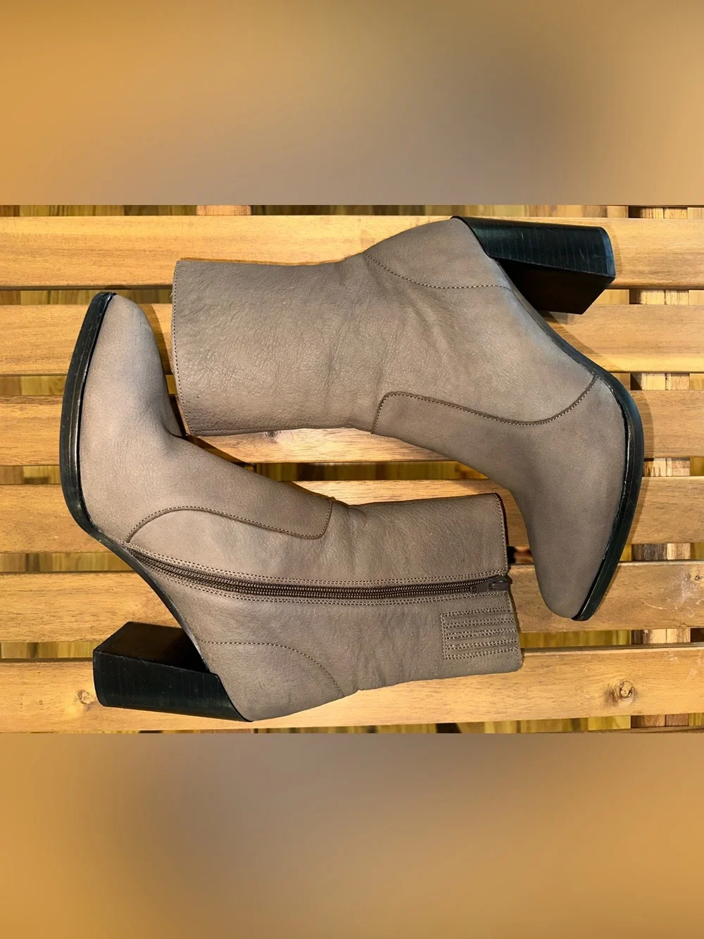 Jeffrey Campbell Taupe Mid-Calf Block Heel Leather Boots | US women's Sz 8.5